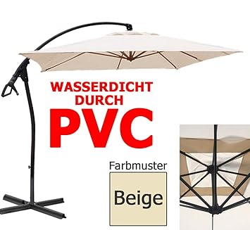 habeig® Luxus Ampelschirm 2,5 x 2,5 m quadratisch WASSERDICHT durch PVC Schirm 250x250cm Sonnenschirm (Beige #44)