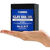 DC HOUSE 12V 6Ah Mini Lithium LiFePO4 Deep Cycle Battery, 4000+ Cycles Lithium Iron Phosphate Rechargeable Battery for Lighting, UPS, Power Wheels, Fish Finder, RV, Ride-on Toy, Camping, Built-in BMS