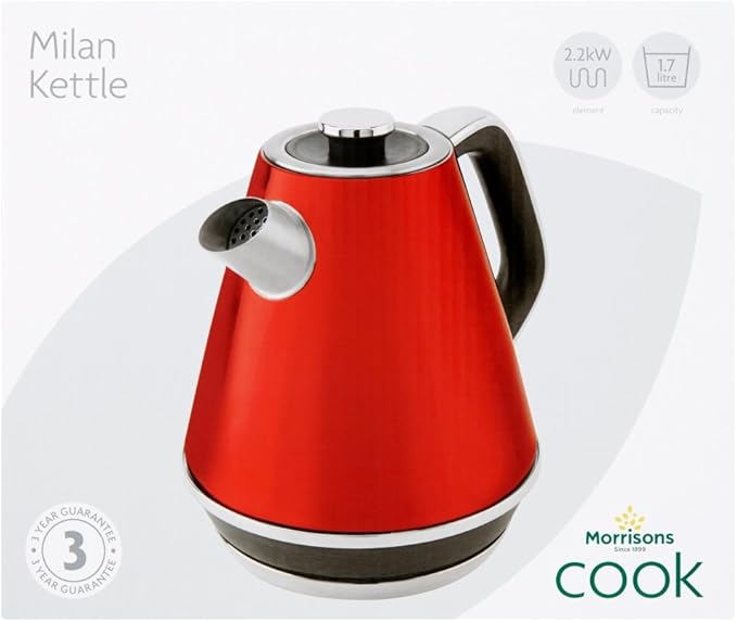 Morrisons Cook Metallic New Shape Red Milan Kettle Otter Control, 2.2
