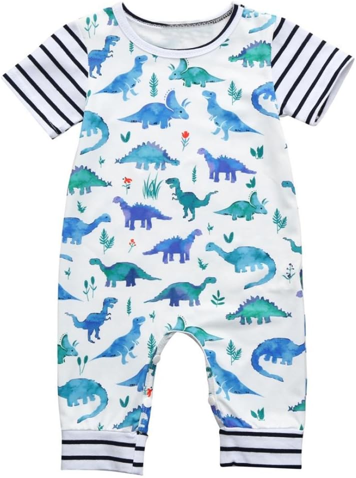 Baby Boys Girls Cartoon Dinosaur Print Short Sleeve One Piece Romper Jumpsuit Playsuit Outfits 6-24M