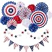 Whaline 14Pcs Patriotic Party Decorations Set, American Flag Party Supplies Hanging Paper Fans, Paper Flower Balls, Star Streamers, USA Flag Pennant Bunting Party Favors for American Theme Party primary