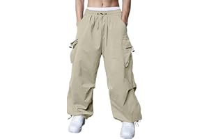 Susclude Parachute Cargo Pants for Men Loose Fit Baggy Sweatpants Casual Pant with Pocket Outdoor Drawstring Trousers 2025