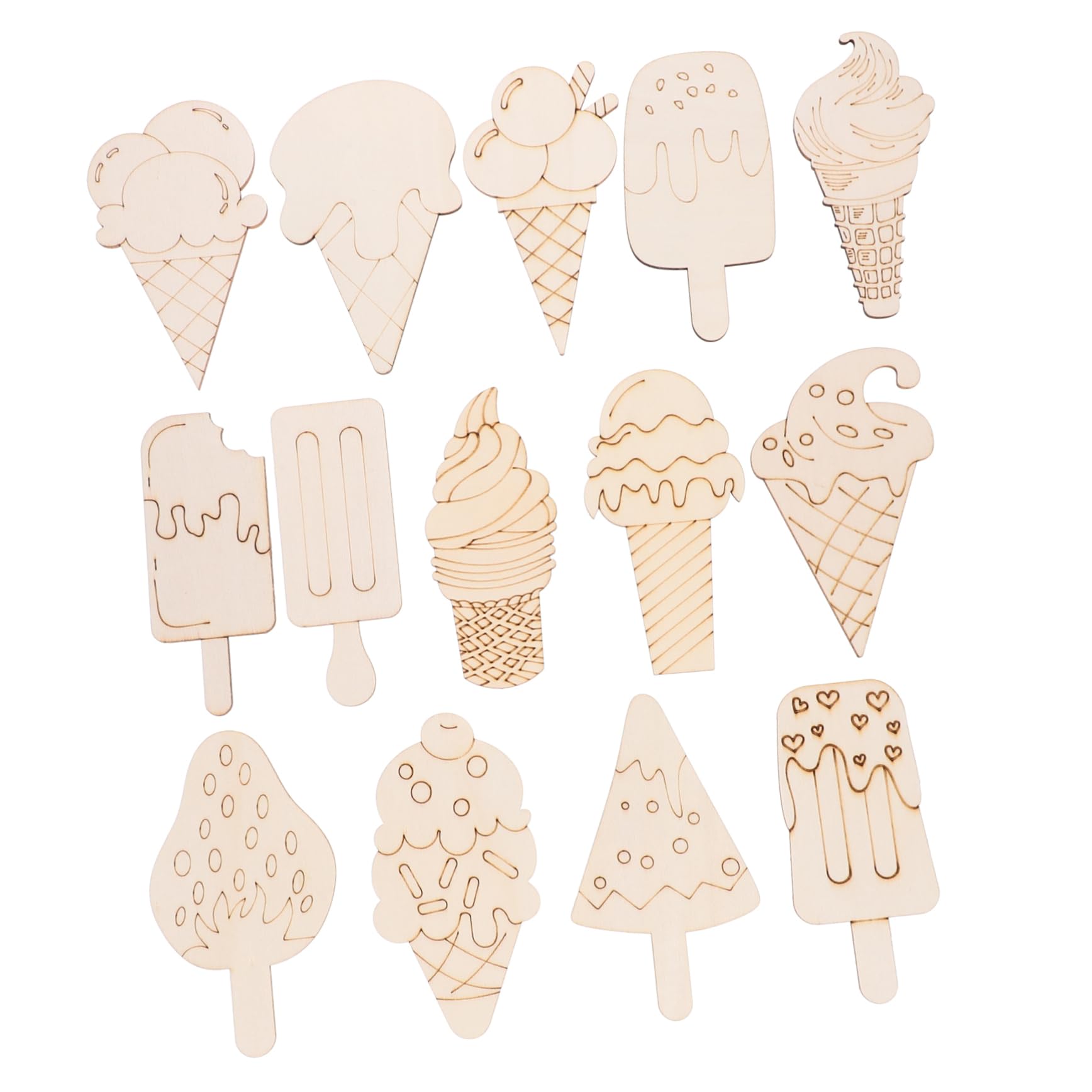 STOBOK 70Pcs Wooden Ice Cream Slices DIY Craft Kit Unfinished Wood Cutouts for Kids Graffiti Painting Art Projects and Decorative Tags