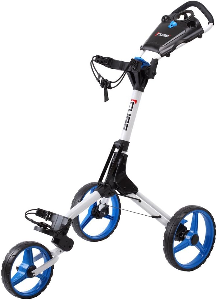 "NEW 2015" SKY MAX CUBE 3 WHEEL GOLF TROLLEY PULL / PUSH CART ALL COLOURS + GIFT (White/Blue)