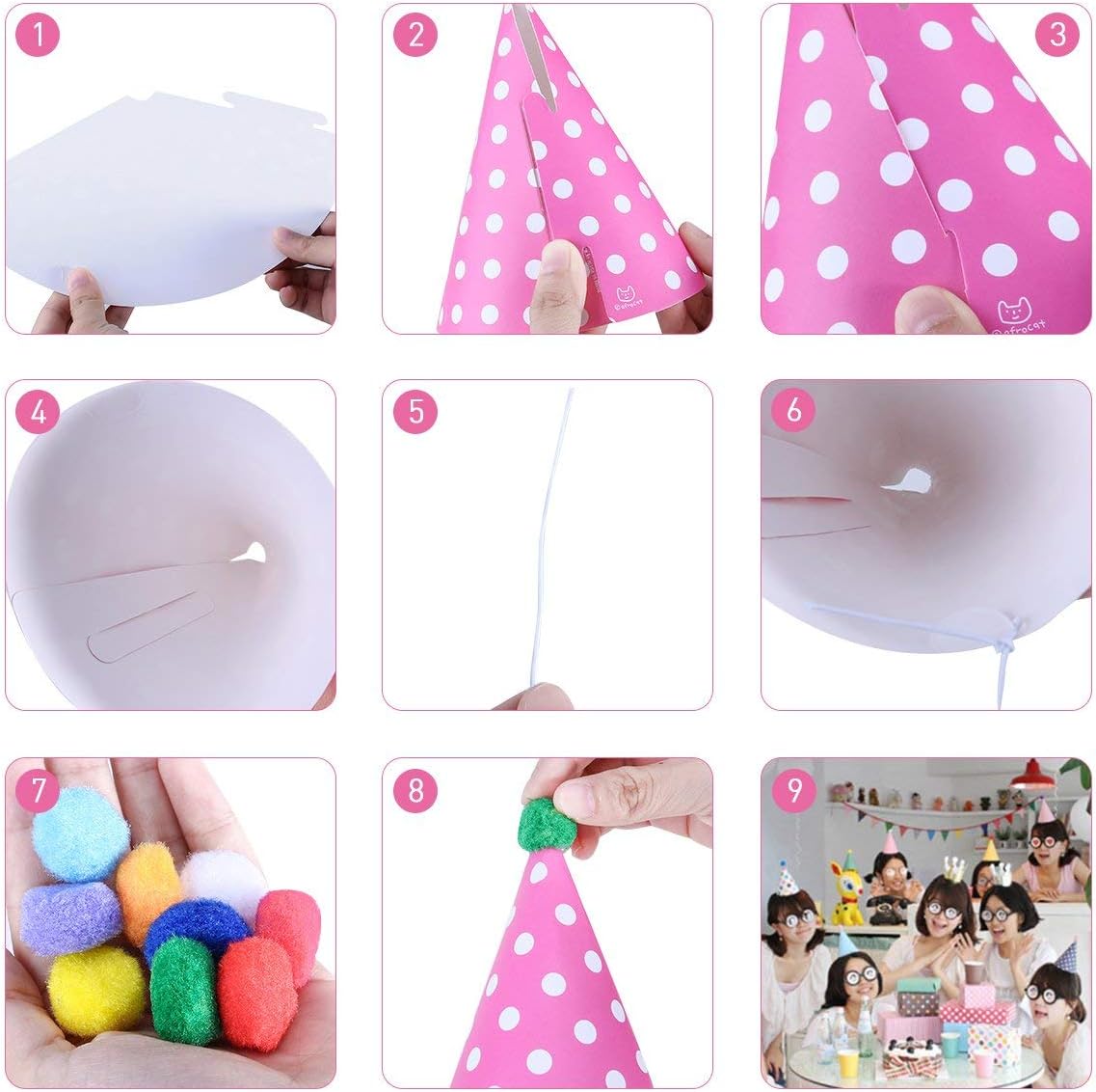 Paquet De 6 Chapeaux De Fete Anniversaire En Papier Avec Pompons 1 Banniere De Joyeux Anniversaire Vertelife Ensemble De Fournitures De Fete Danniversaire Decorations De Fete Pour Enfants Adultes Loisirs Creatifs Chapeaux