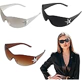 Xorim 3 PCS Y2K Sunglasses, Y2K Rimless Sunglasses for Women Men, Frameless Wrap-Around, Oversized, Fashionable, Trendy, UV Protection, Unisex (Brown, Black, Gradual White)