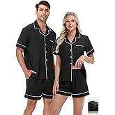 YOPUGEE Couples Matching Pjs Button Up Pajamas 2 Piece Lounge Set Lightweight Sleepwear Short Set S-3XL