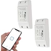 Bkiyougo 10A Wireless Smart Switch, Wi-Fi Light Switch Compatible with Alexa &amp; Google Home &amp; SmartThings, FCC Certified, No Hub Required Support DIY Module(2 Pack)