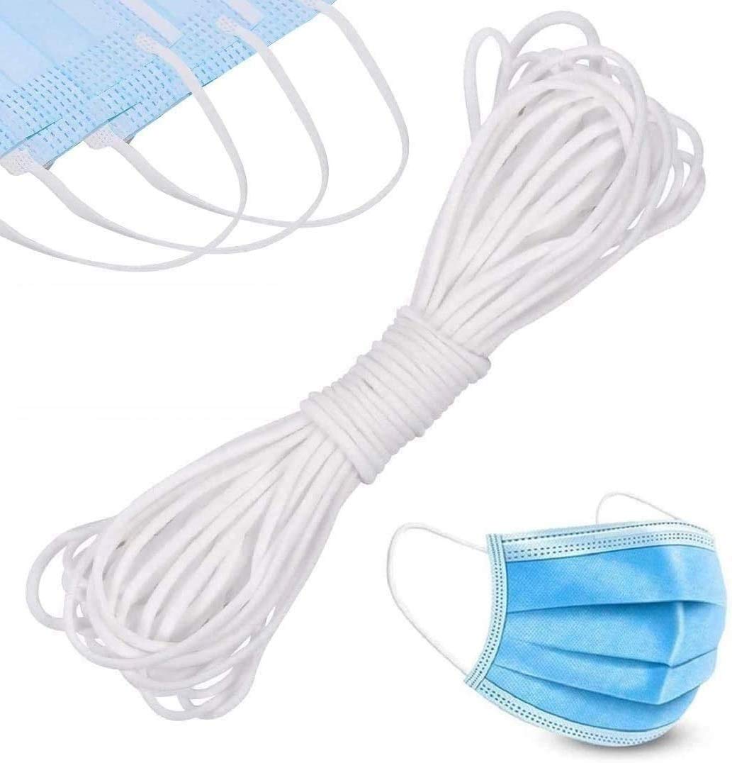 10M Elastic Round Band 3mm, SlickMart Braided Stretch Strap Cord Roll Heavy Stretch Elastic Band Round Ear Tie Earloop Strap for Sewing DIY Arts Crafting