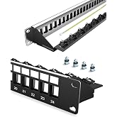 Enmane 24-Port Blank Keystone Patch Panel for Rackmount Shielded 1U 19inch Network Patch Panel with Cable Support Bar