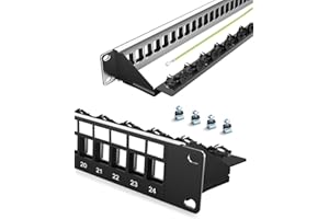 Enmane 24-Port Blank Keystone Patch Panel for Rackmount Shielded 1U 19inch Network Patch Panel with Cable Support Bar