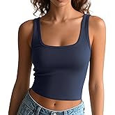 Women's Square Neck Sleeveless Tank Top Knit Ribbed Fitted Casual Basic Crop Top Shirts