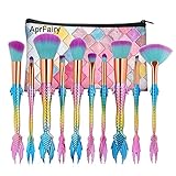 AprFairy 2017 Mermaid Makeup Brushes Set 10pcs with Pink Plaid Makeup Bag Ultra-soft Bristles Face Foundation Beauty Tools Blush Concealer Contouring Make Up Brush Kit - Colorful Gradient