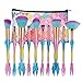 AprFairy 2017 Mermaid Makeup Brushes Set 10pcs with Pink Plaid Makeup Bag Ultra-soft Bristles Face Foundation Beauty Tools Blush Concealer Contouring Make Up Brush Kit - Colorful Gradient