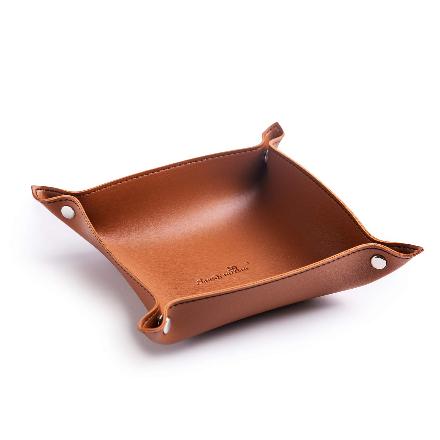 Photo 1 of SANQIANWAN PU Leather Jewelry Valet Tray for Women and Men, Portable Entryway Table and Bedside Nightstand Desk Catchall Travel Dish Plate for Key, Wallet, Watch, Coin (Brown-B)