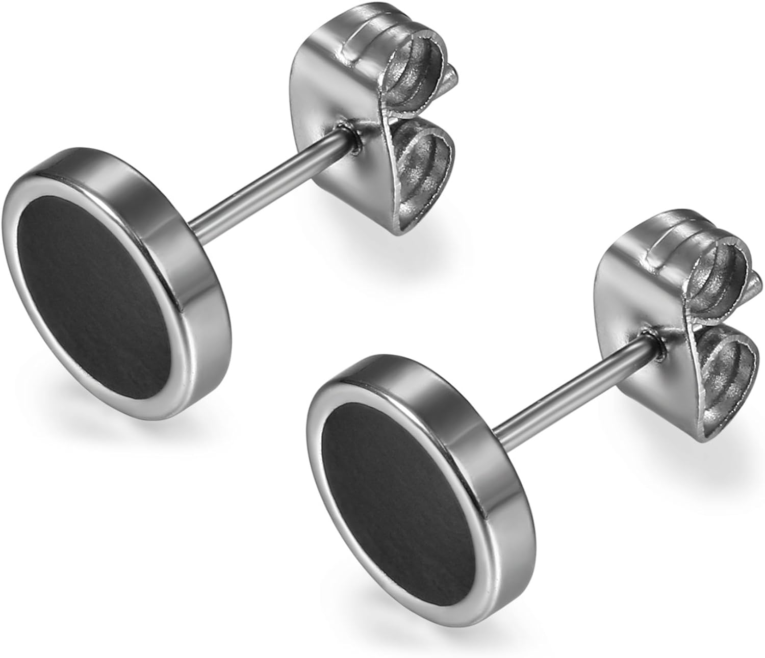 Flongo Women's Men's 8mm Stainless Steel Studs Earrings, Fake Plugs Cheater Tunnels Earrings for Christmas Valentine's …