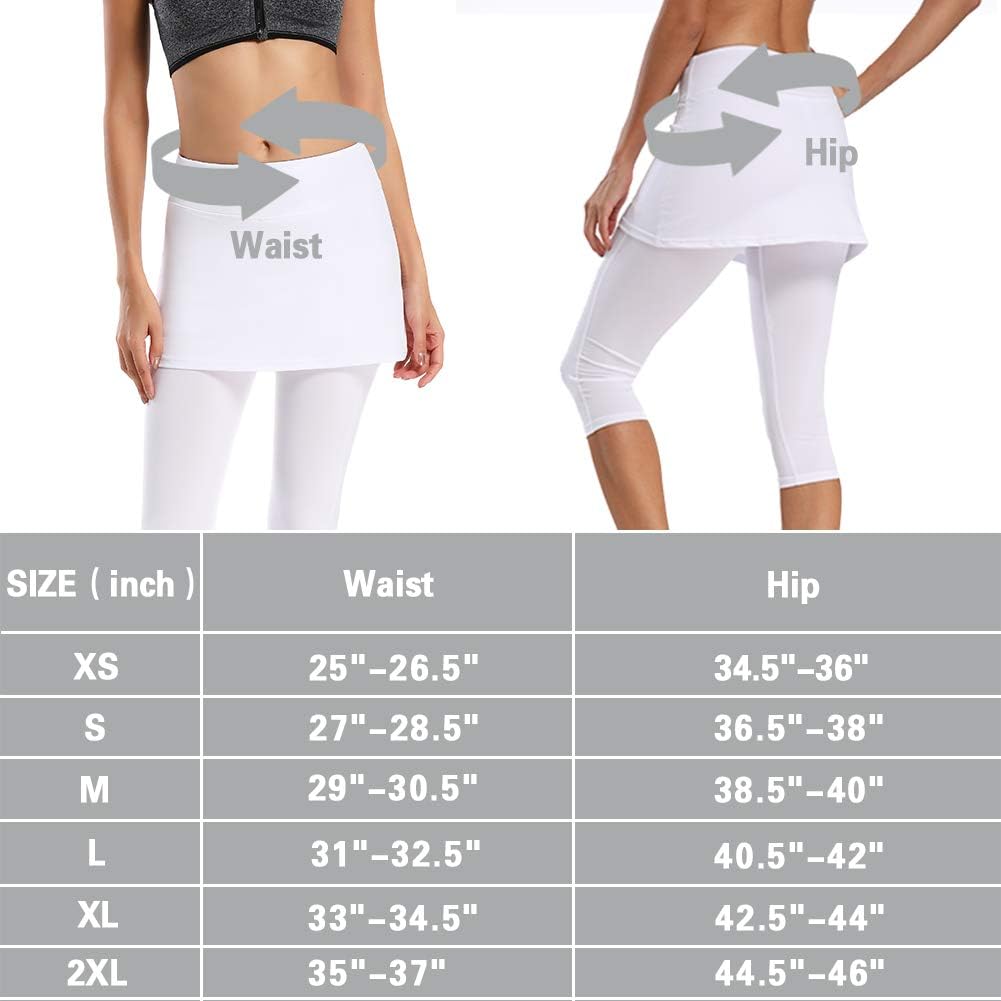 Ibeauti Womens UPF 50+ Skirted Capri Leggings Yoga Pants with Skirt Pockets for Tennis Running Workout Active: Clothing