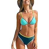 CUPSHE Women's Bikini Sets Two Piece Swimsuit Bathing Suits V Neck Colorblock Back Tie Adjustable Straps Stitching