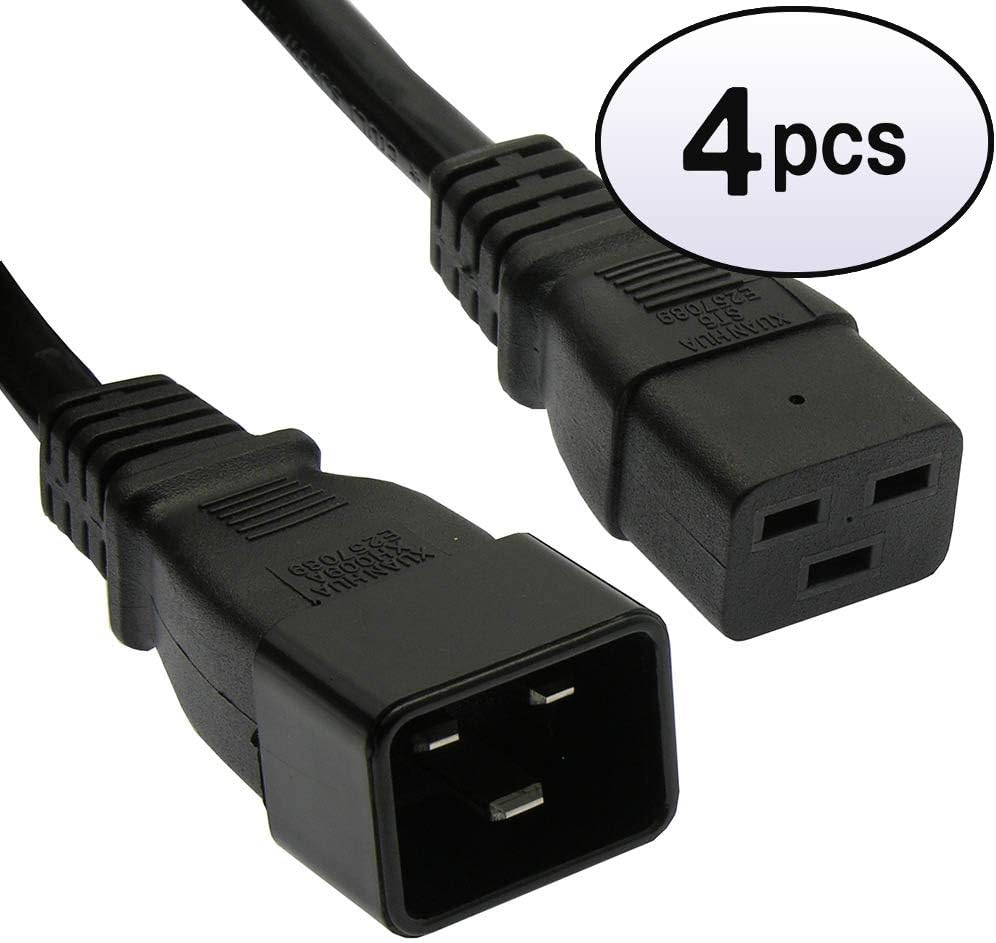 GOWOS (4 Pack) 10Ft Power Cord C19 to C20 Black/SJT 14/3