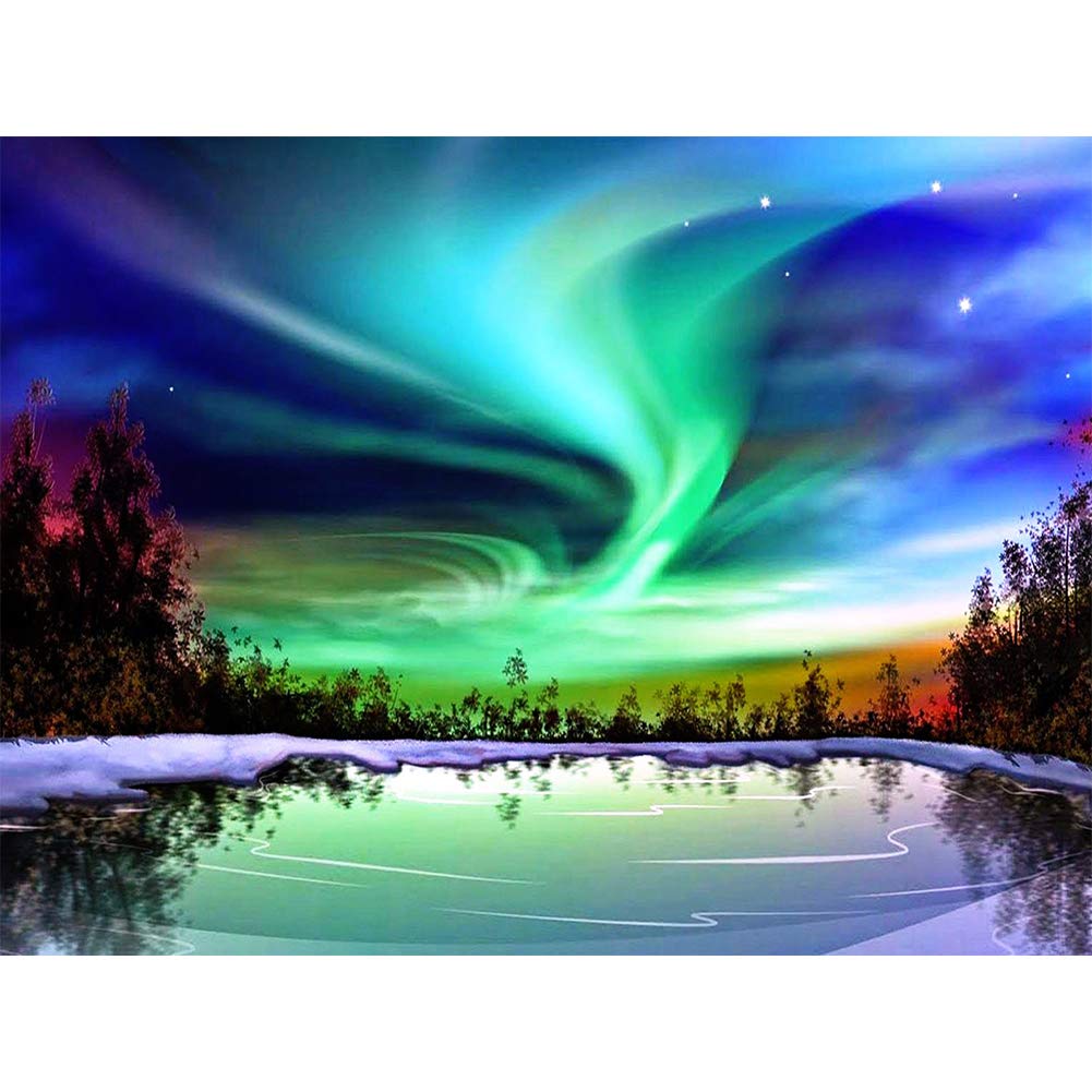 5D Diamond Painting Kits, Aurora Winter Snow Lake Universe WOWDECOR Full Drill DIY Diamond Art Cross Stitch Paint by Numbers