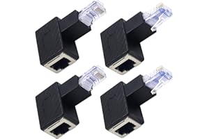 DKARDU 4Pcs Ethernet Adapter 90 Degree RJ45 Male to Female Extension Cat6 LAN Network Connector for Printer Computers Laptops