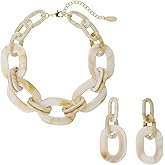 Bocar Acrylic Chunky Statement Necklace for Women Cube Link Chain Collar Necklace and Hoop Earrings Costome Jewelry Set