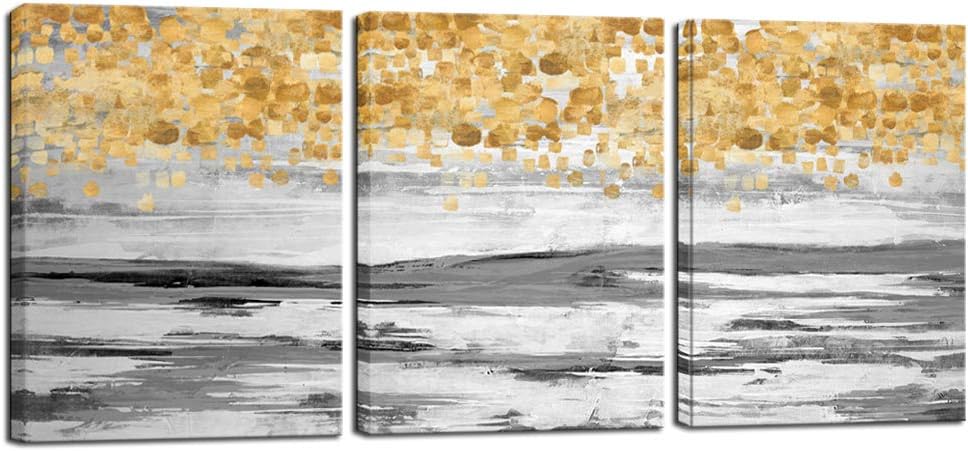 Nachic Wall 3 Piece Abstract Painting for Wall Gold and Grey Wall Art Contemporary Home Office Decoration Gallery Wrapped Modern Painting Ready to Hang