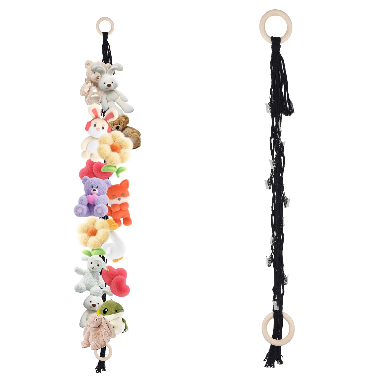 Soft Toy Storage Chain with 20Pcs Metal Clips Stuffed Animal Organizer Chain Toy Hammock Toys Hammock for Stuffed Animals Teddy Storage for Hanging Plush Toys Hats Socks — image 1