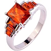 Psiroy Women's 925 Sterling Silver Plated Emerald Cut Simulated Amethyst Ring