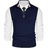 PJ PAUL JONES Mens Sweater Vest Quarter Zip Vest Sweater Stand Collar Contrast Stripes Pullover Knitwear Vest