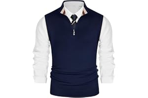PJ PAUL JONES Mens Sweater Vest Quarter Zip Vest Sweater Stand Collar Contrast Stripes Pullover Knitwear Vest