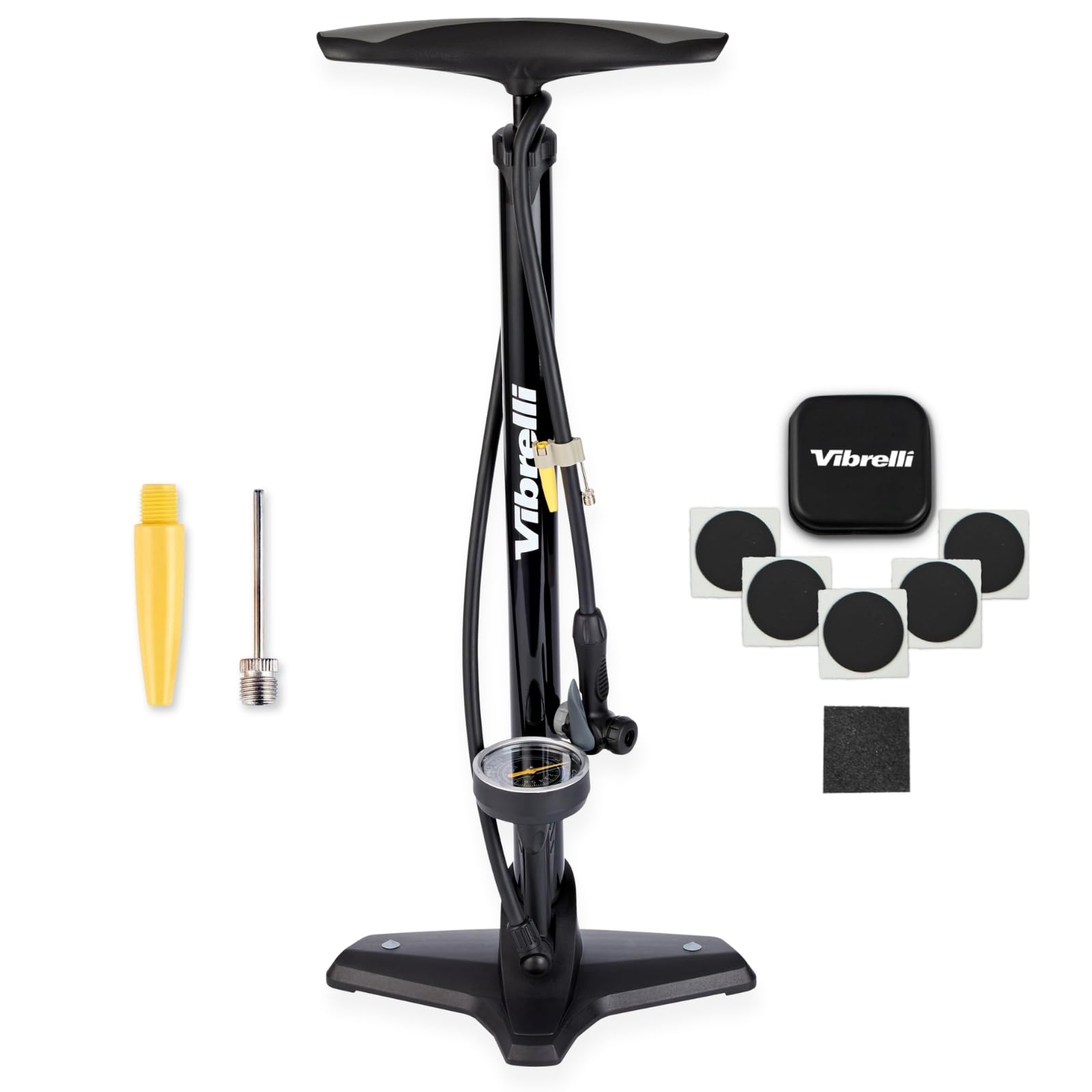 Photo 1 of ***(MISSING PARTS SEE NOTES)***VIBRELLI Bike Floor Pump with Gauge & Puncture Kit - 160 PSI - Presta Valve Bike Pump Switches to Schrader - High Pressure Bicycle Pump,Black
