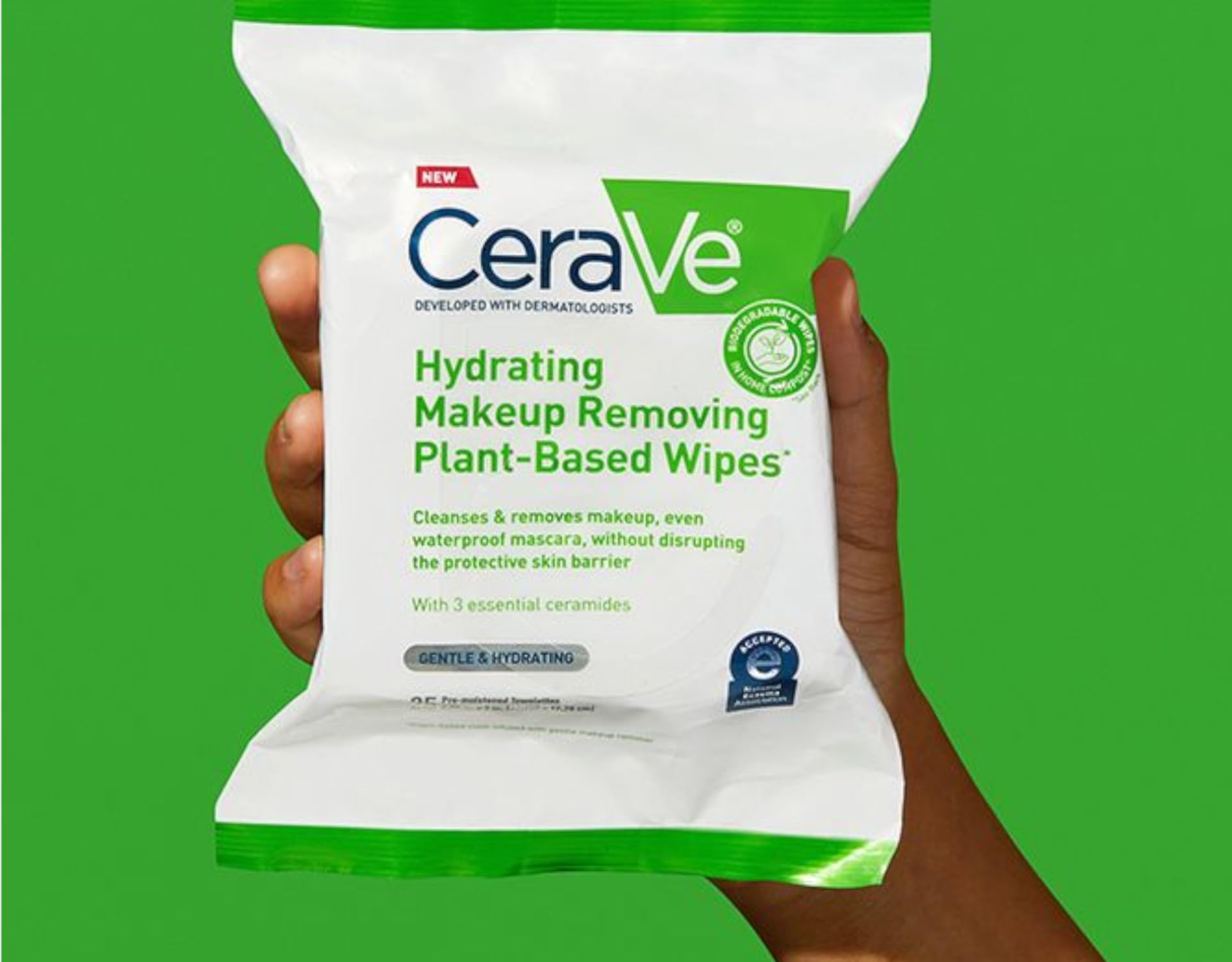 CeraVe Gentle Hydrating Cleansing Wipes, Makeup Remover Towelettes with Plant-Based Fabric, 25 Count