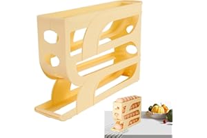 BEANPRECOY Egg Storage for Fridge, 4-Tier 30 Egg Automatic Dispenser, Large Capacity Slide Out Tray, Yellow