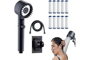 Ion Drops Shower Head,High Pressure Handheld Shower Head 3 Spray Mode with 10Pcs Filters,Punch-Free Base and1.5m Tubes