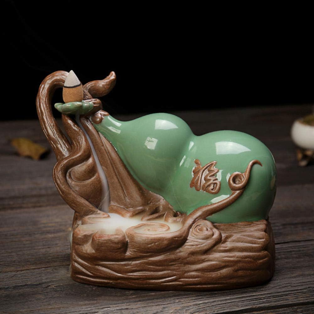 doudouTU Creative Gourd Smoke Backflow Incense Burners Aroma Ceramic Crafts Ornaments Cone Tower Smell Censer Zen Room Incense Holders-A