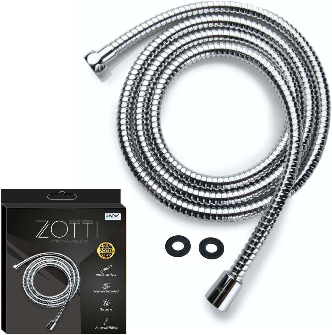 Zotti Shower Hose 1.5m | Stainless Steel Replacement Shower Hose | Leakproof and Anti-Kink | Universal Standard Fitting | High Pressure Resistance | Easy DIY Replacement | Includes 2 Washers