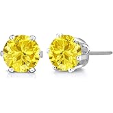 Gem Stone King 6MM Canary Yellow Round Cubic Zirconia CZ Post with Friction Back Stud Earrings For Women Men (3.00 Cttw, Round 6MM)
