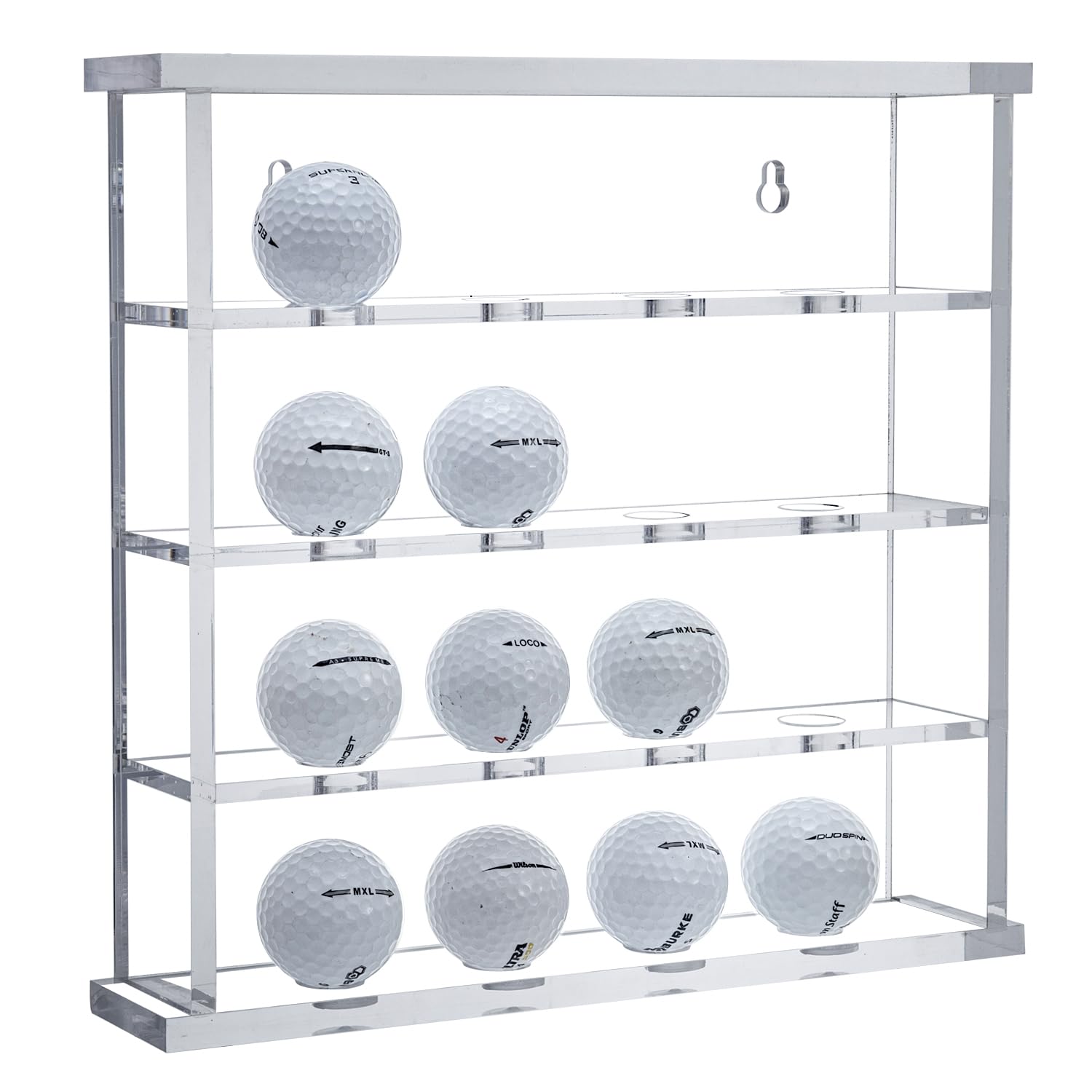 Photo 1 of MyGift Premium Clear Acrylic Mountable 4 Tier Golf Ball Holder Showcase Rack, Wall Mounted Golf Ball Display Case Storage Cabinet Shelf, Holds 16 Balls
