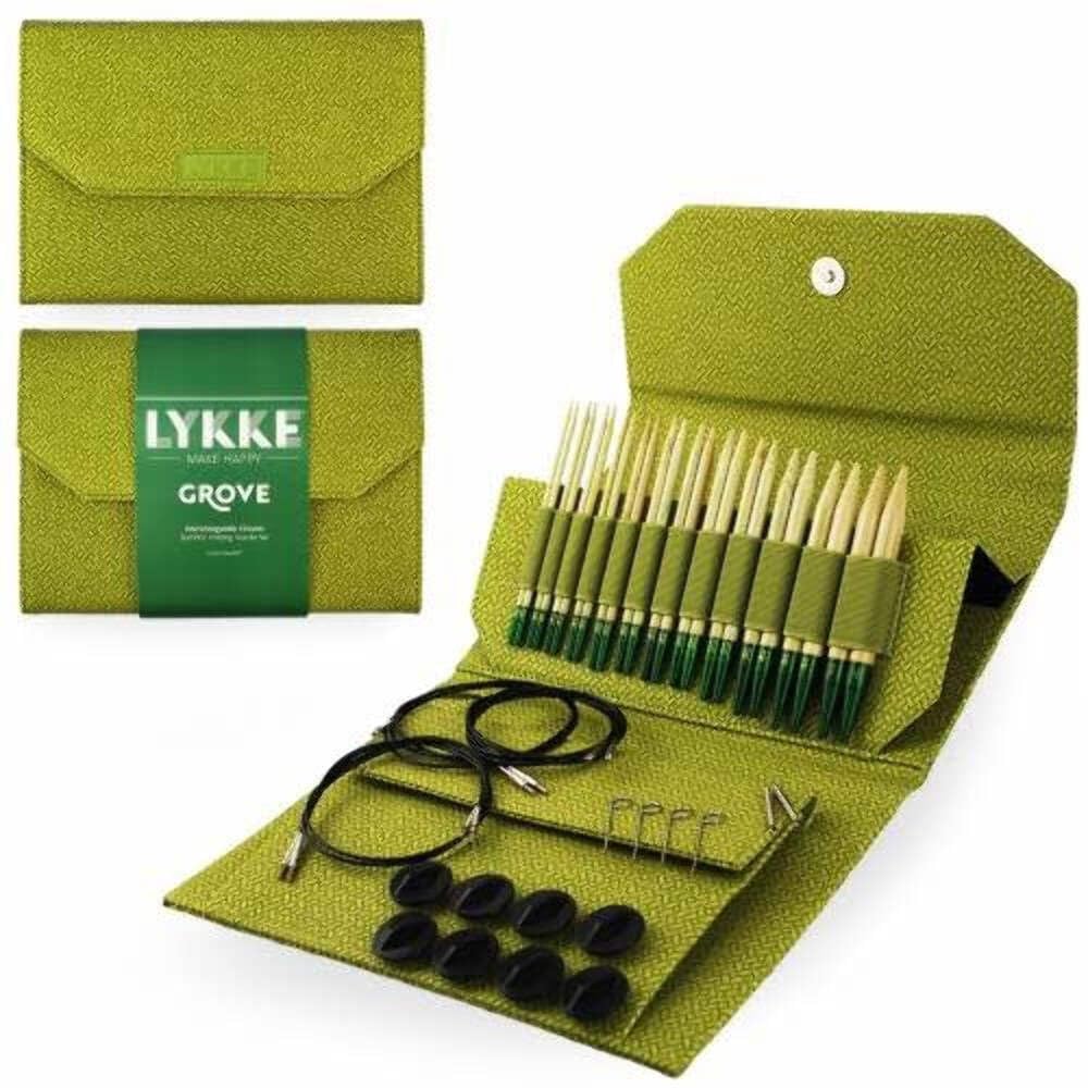 Lykke Grove 5 Inch Interchangeable Circular Knitting Needle Set in Green Case