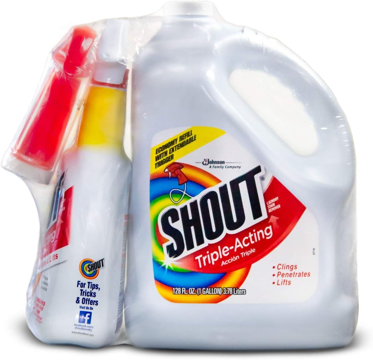 Shout Triple-Acting Laundry Stain Remover Spray Bottle for Everyday Stains 1 Gallon Refill + 32 Ounce Shout Trigger (1 Gallon Refill + 32 Ounce): Health & Personal Care