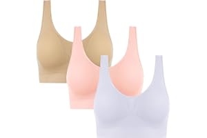 Women's Sports Bras 3 Pack Push Up Supportive Full Coverage Bralettes for Yoga Exercise Comfy Wireless T Shirt Bra