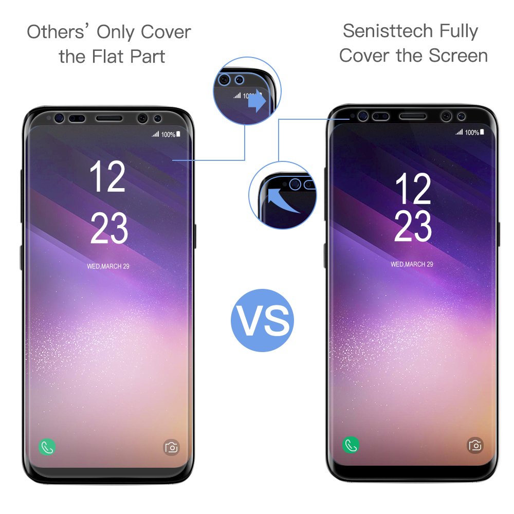 [2 Pezzi] Senisttech Pellicola Protettiva per Samsung Galaxy S8 -0,33mm HD ad alta trasparenza 3D compatibile - protezione perfetta contro graffi, acqua, vibrazioni e impronte digitali