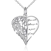 YFN Guardian Angel Wings Heart Necklace Sterling Silver Angel Wings Memorial Sympathy Jewelry for Women Girls Gifts