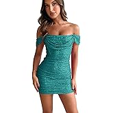 ouhati Sparkly Sequin Homecoming Dresses for Teens Short Off Shoulder Cow Neck Bodycon Cocktail Dress