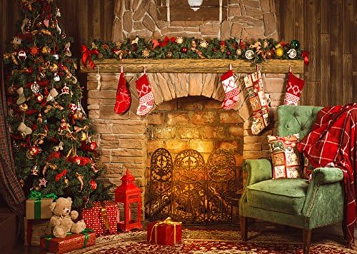 7x5ft Christmas Theme Christmas Tree Fireplace Pictorial Cloth Vinyl Photography Backdrops Customized Studio Background Studio Props SDJ-041