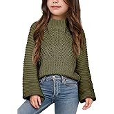Imily Bela Girls Sweaters Kids Casual Bell Sleeve Knit Pullover Jumper Tops