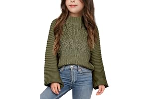 Imily Bela Girls Sweaters Kids Casual Bell Sleeve Knit Pullover Jumper Tops