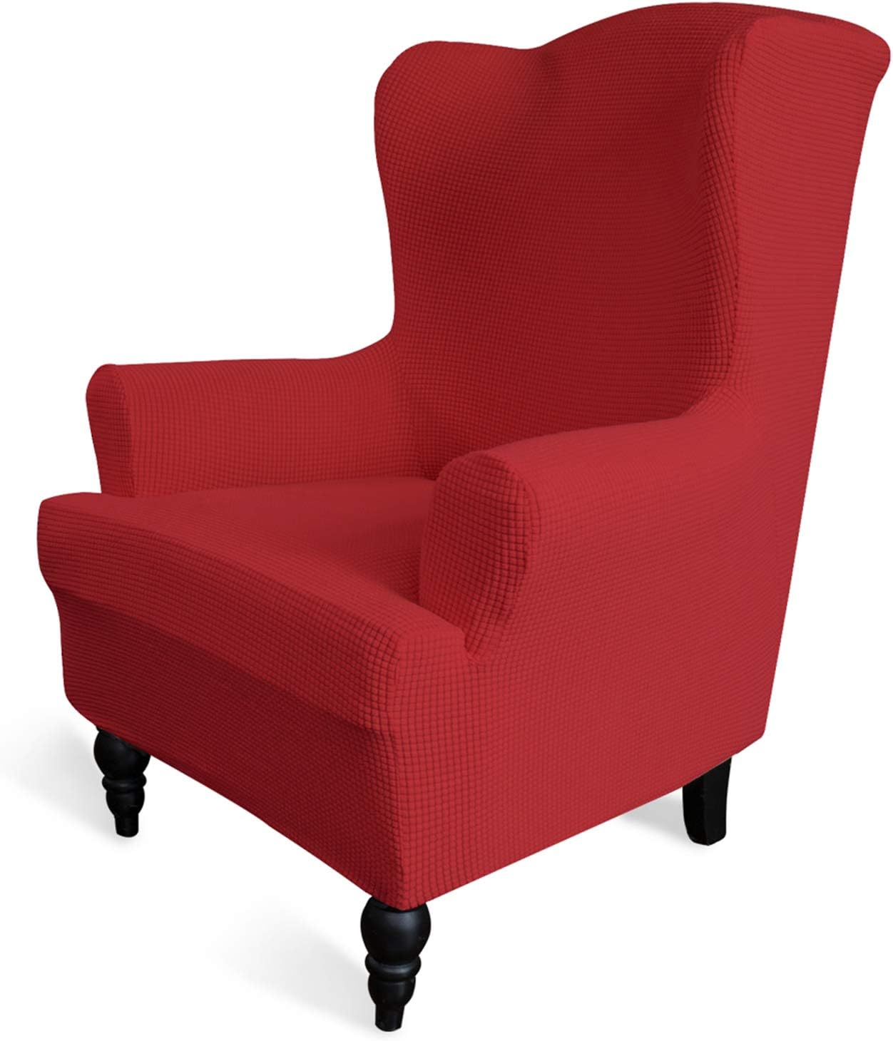 Slipcovers - Easy-Going Stretch Wingback Chair Sofa Slipcover 1-Piece Sofa Cover Furniture Protector Couch Soft with Elastic Bottom Polyester Spandex Jacquard Fabric Small Checks(Wing Chair,Christmas Red)