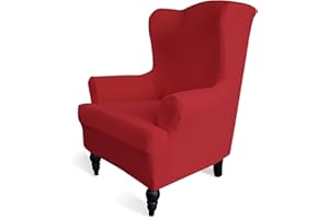 Easy-Going Stretch Wingback Chair Sofa Slipcover 1-Piece Sofa Cover Furniture Protector Couch Soft with Elastic Bottom Polyester Spandex Jacquard Fabric Small Checks(Wing Chair,Christmas Red)